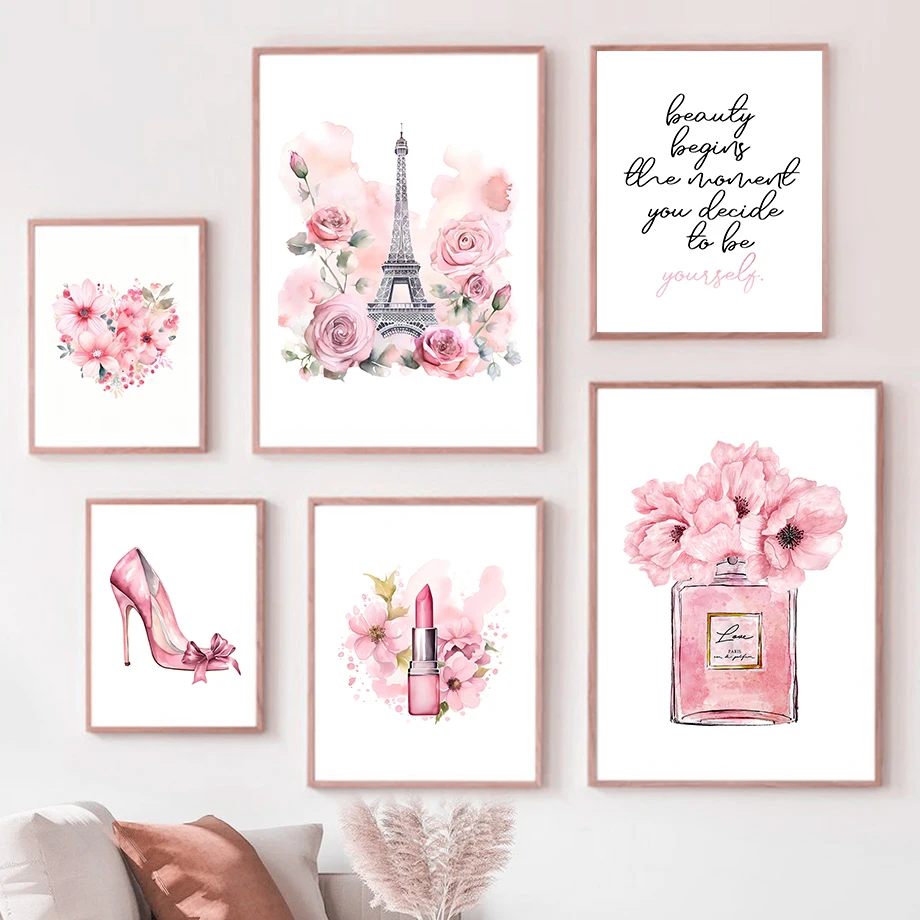 Perfume Villa Fragrance - Parijs Mode Art Poster Roze Eiffeltoren